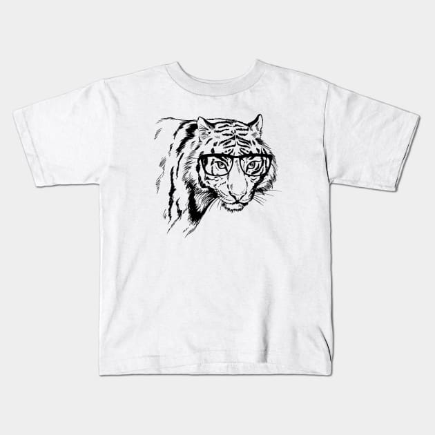 Tiger Head Hand Drawn Kids T-Shirt by KC Happy Shop